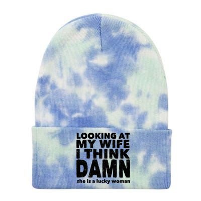 Funny Husband Lucky Wife Tie Dye 12in Knit Beanie