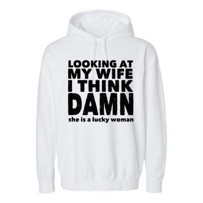 Funny Husband Lucky Wife Garment-Dyed Fleece Hoodie