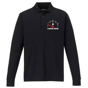 Funny I Need Beer Gas Meter  Performance Long Sleeve Polo