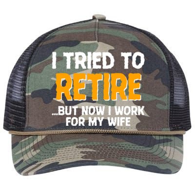 Funny I Tried to Retire But Now I Work For My Wife Retro Rope Trucker Hat Cap