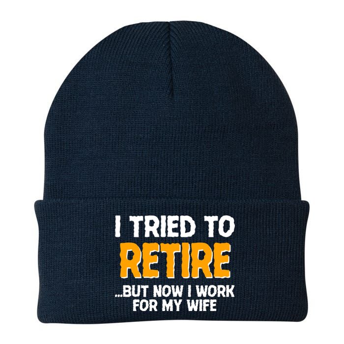 Funny I Tried to Retire But Now I Work For My Wife Knit Cap Winter Beanie