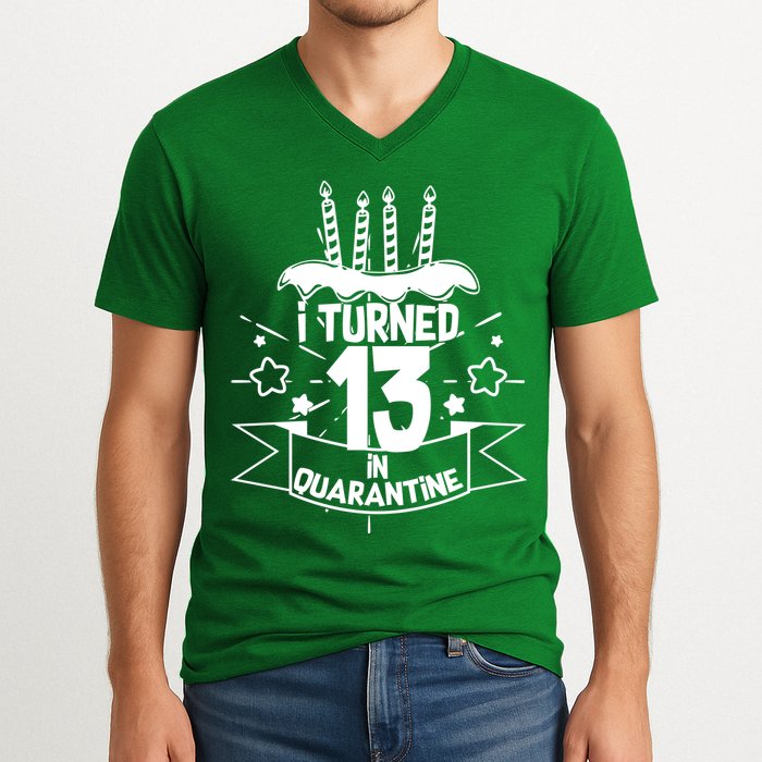 Funny I Turned 13 In Quarantine 13th Birthday V-Neck T-Shirt