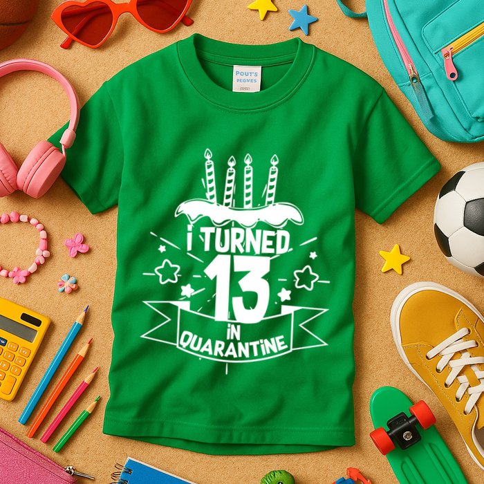 Funny I Turned 13 In Quarantine 13th Birthday Kids T-Shirt