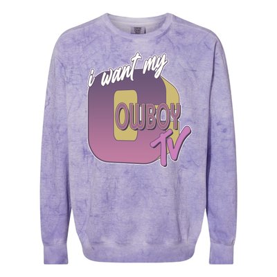 Funny I Want My Cowboy TV Colorblast Crewneck Sweatshirt