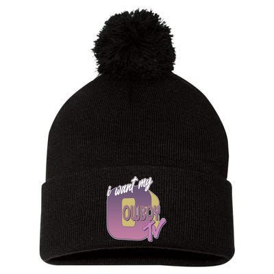 Funny I Want My Cowboy TV Pom Pom 12in Knit Beanie