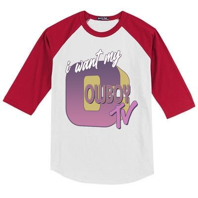 Funny I Want My Cowboy TV Kids Colorblock Raglan Jersey