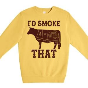 Funny I'd Smoke That Cattle Meat Cuts Premium Crewneck Sweatshirt