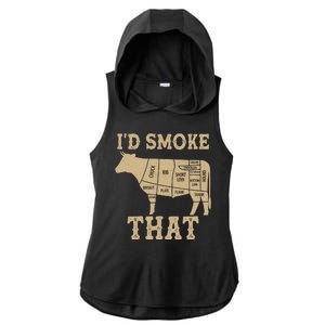 Funny I'd Smoke That Cattle Meat Cuts Ladies PosiCharge Tri-Blend Wicking Draft Hoodie Tank