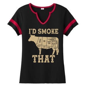 Funny I'd Smoke That Cattle Meat Cuts Ladies Halftime Notch Neck Tee