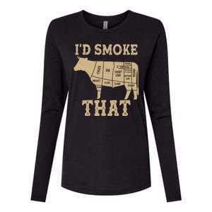 Funny I'd Smoke That Cattle Meat Cuts Womens Cotton Relaxed Long Sleeve T-Shirt