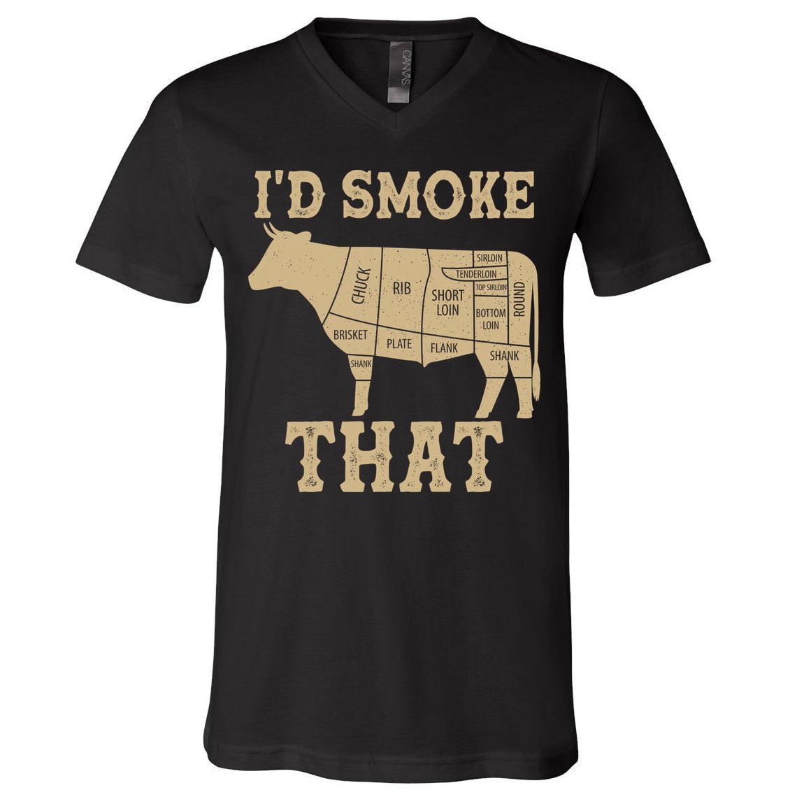 Funny I'd Smoke That Cattle Meat Cuts V-Neck T-Shirt