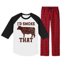 Funny I'd Smoke That Cattle Meat Cuts Raglan Sleeve Pajama Set