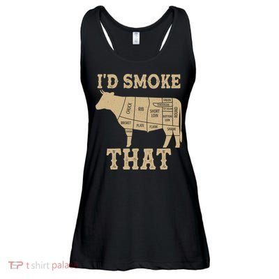 Funny I'd Smoke That Cattle Meat Cuts Ladies Essential Flowy Tank