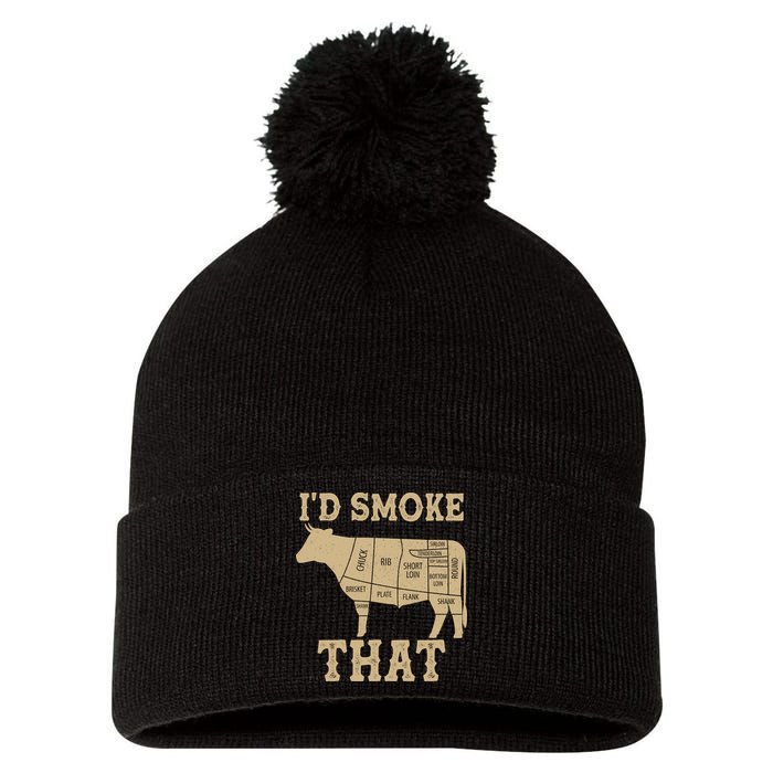 Funny I'd Smoke That Cattle Meat Cuts Pom Pom 12in Knit Beanie