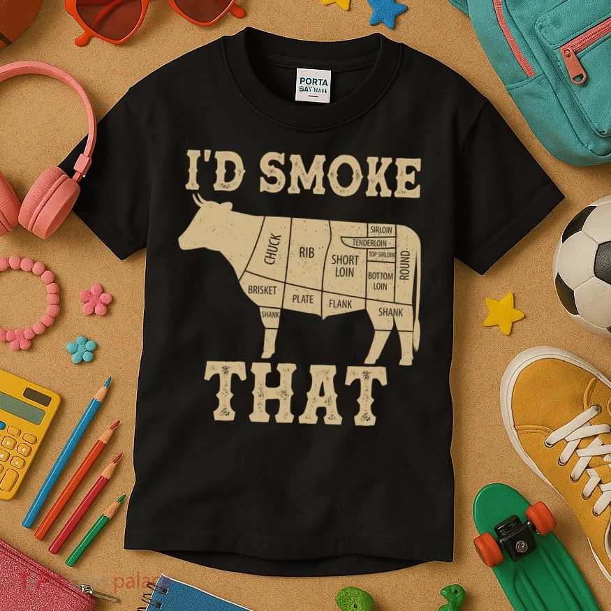 Funny I'd Smoke That Cattle Meat Cuts Kids T-Shirt