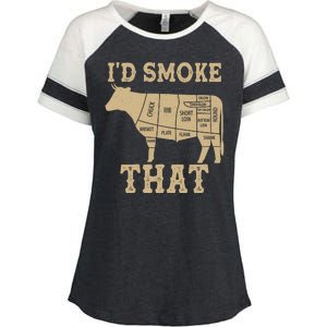 Funny I'd Smoke That Cattle Meat Cuts Enza Ladies Jersey Colorblock Tee