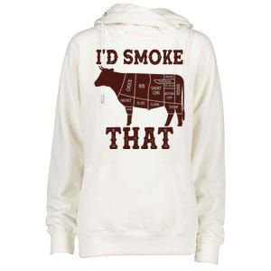 Funny I'd Smoke That Cattle Meat Cuts Womens Funnel Neck Pullover Hood