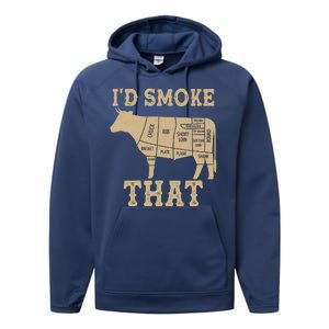 Funny I'd Smoke That Cattle Meat Cuts Performance Fleece Hoodie