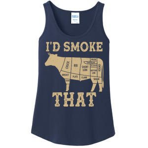 Funny I'd Smoke That Cattle Meat Cuts Ladies Essential Tank