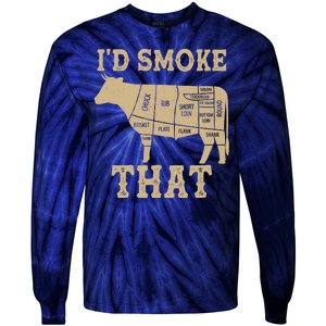 Funny I'd Smoke That Cattle Meat Cuts Tie-Dye Long Sleeve Shirt