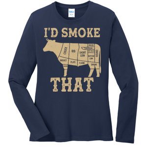 Funny I'd Smoke That Cattle Meat Cuts Ladies Long Sleeve Shirt