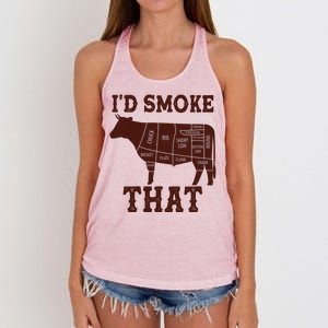 Funny I'd Smoke That Cattle Meat Cuts Women's Knotted Racerback Tank