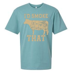 Funny I'd Smoke That Cattle Meat Cuts Sueded Cloud Jersey T-Shirt