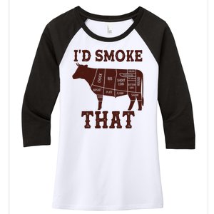 Funny I'd Smoke That Cattle Meat Cuts Women's Tri-Blend 3/4-Sleeve Raglan Shirt