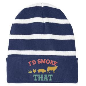 Funny I'd Smoke That Marijuana Leaf Striped Beanie with Solid Band