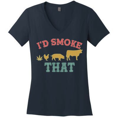 Funny I'd Smoke That Marijuana Leaf Women's V-Neck T-Shirt