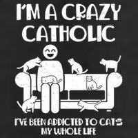 Funny I'm A Crazy Catholic Addicted To Cats 7 Panel Mesh Trucker Snapback Hat