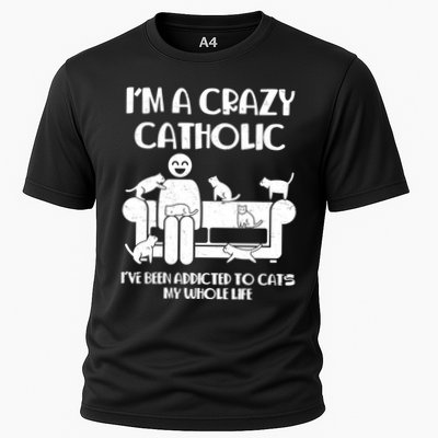 Funny I'm A Crazy Catholic Addicted To Cats Performance Shirt