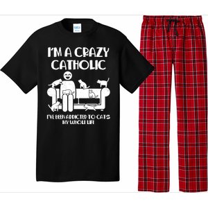 Funny I'm A Crazy Catholic Addicted To Cats Pajama Set