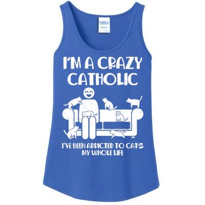 Funny I'm A Crazy Catholic Addicted To Cats Ladies Essential Tank