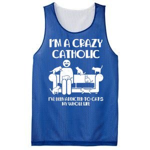 Funny I'm A Crazy Catholic Addicted To Cats Mesh Reversible Basketball Jersey Tank