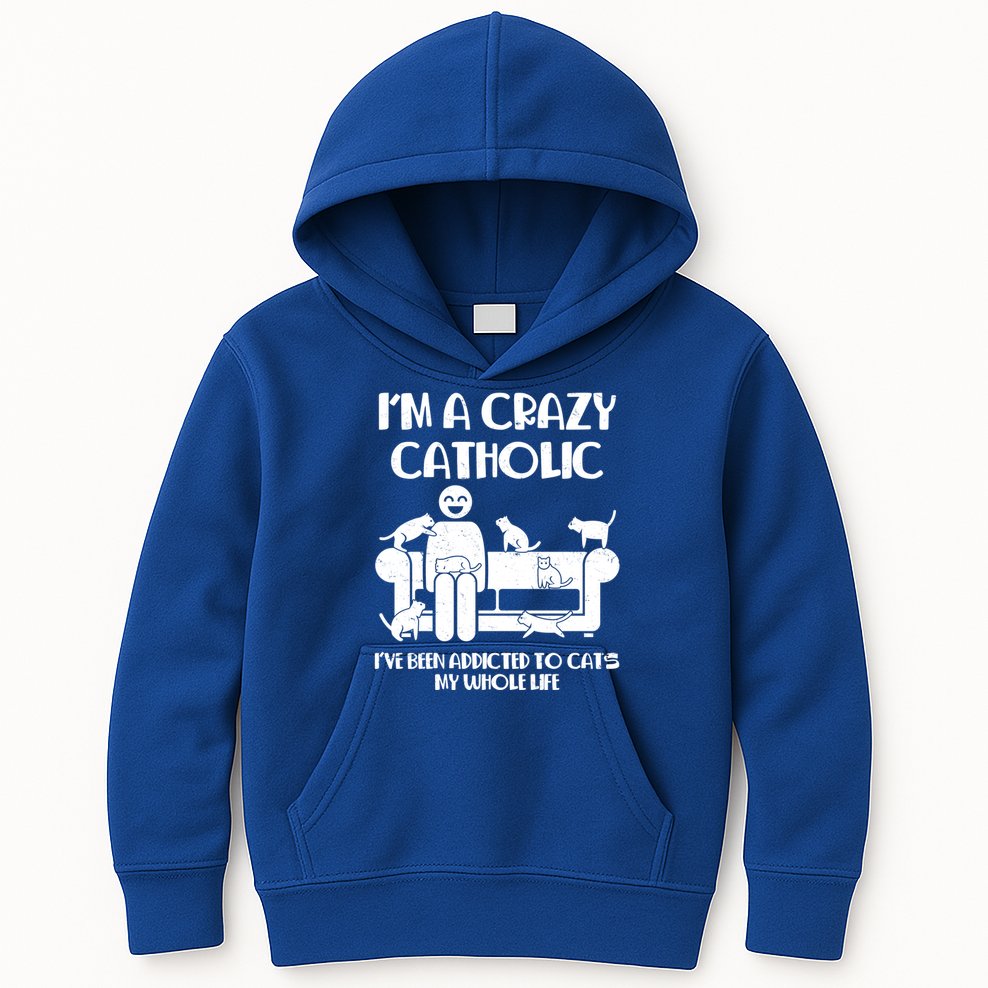 Funny I'm A Crazy Catholic Addicted To Cats Kids Hoodie