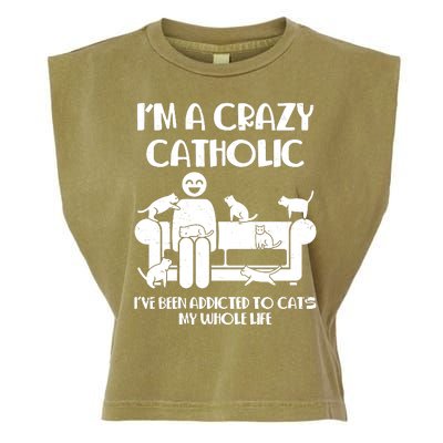 Funny I'm A Crazy Catholic Addicted To Cats Garment-Dyed Women's Muscle Tee