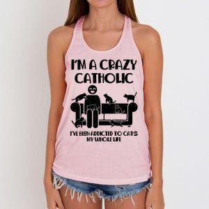 Funny I'm A Crazy Catholic Addicted To Cats Women's Knotted Racerback Tank