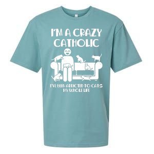 Funny I'm A Crazy Catholic Addicted To Cats Sueded Cloud Jersey T-Shirt