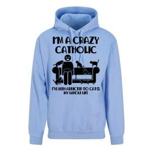 Funny I'm A Crazy Catholic Addicted To Cats Unisex Surf Hoodie