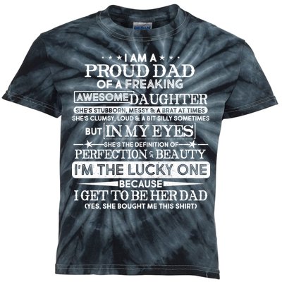 Funny I'm A Proud Lucky Dad Of Awesome Daughter Kids Tie-Dye T-Shirt