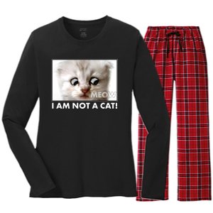 Funny I'm Not A Cat Zoom Lawyer Cat Meme Women's Long Sleeve Flannel Pajama Set 