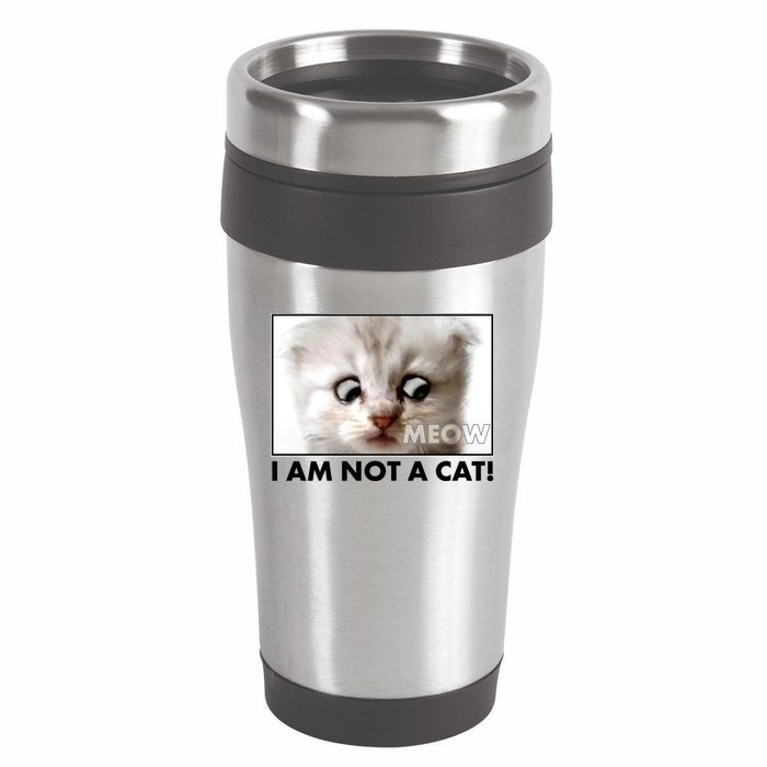 Funny I'm Not A Cat Zoom Lawyer Cat Meme 16oz Travel Tumbler