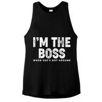 Funny I'm The Boss When She's Not Around Ladies PosiCharge Tri-Blend Wicking Tank