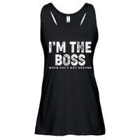 Funny I'm The Boss When She's Not Around Ladies Essential Flowy Tank