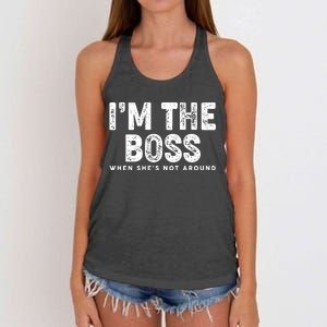 Funny I'm The Boss When She's Not Around Women's Knotted Racerback Tank