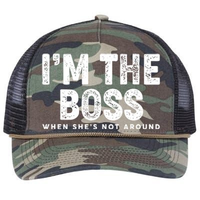 Funny I'm The Boss When She's Not Around Retro Rope Trucker Hat Cap