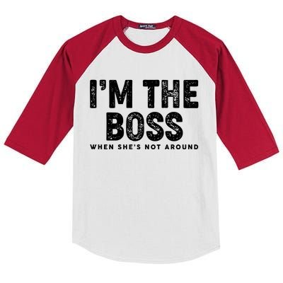 Funny I'm The Boss When She's Not Around Kids Colorblock Raglan Jersey