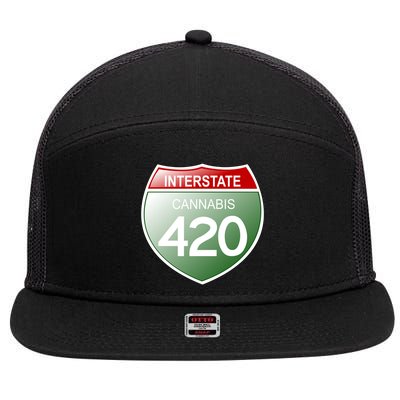Funny Interstate 420 in the state of Cannabis Marijuana Weed 7 Panel Mesh Trucker Snapback Hat