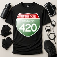 Funny Interstate 420 in the state of Cannabis Marijuana Weed Cooling Performance Crew T-Shirt